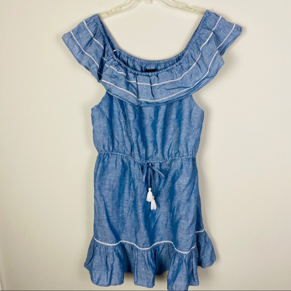 J. CREW Chambray Off Shoulder Ruffle Dress